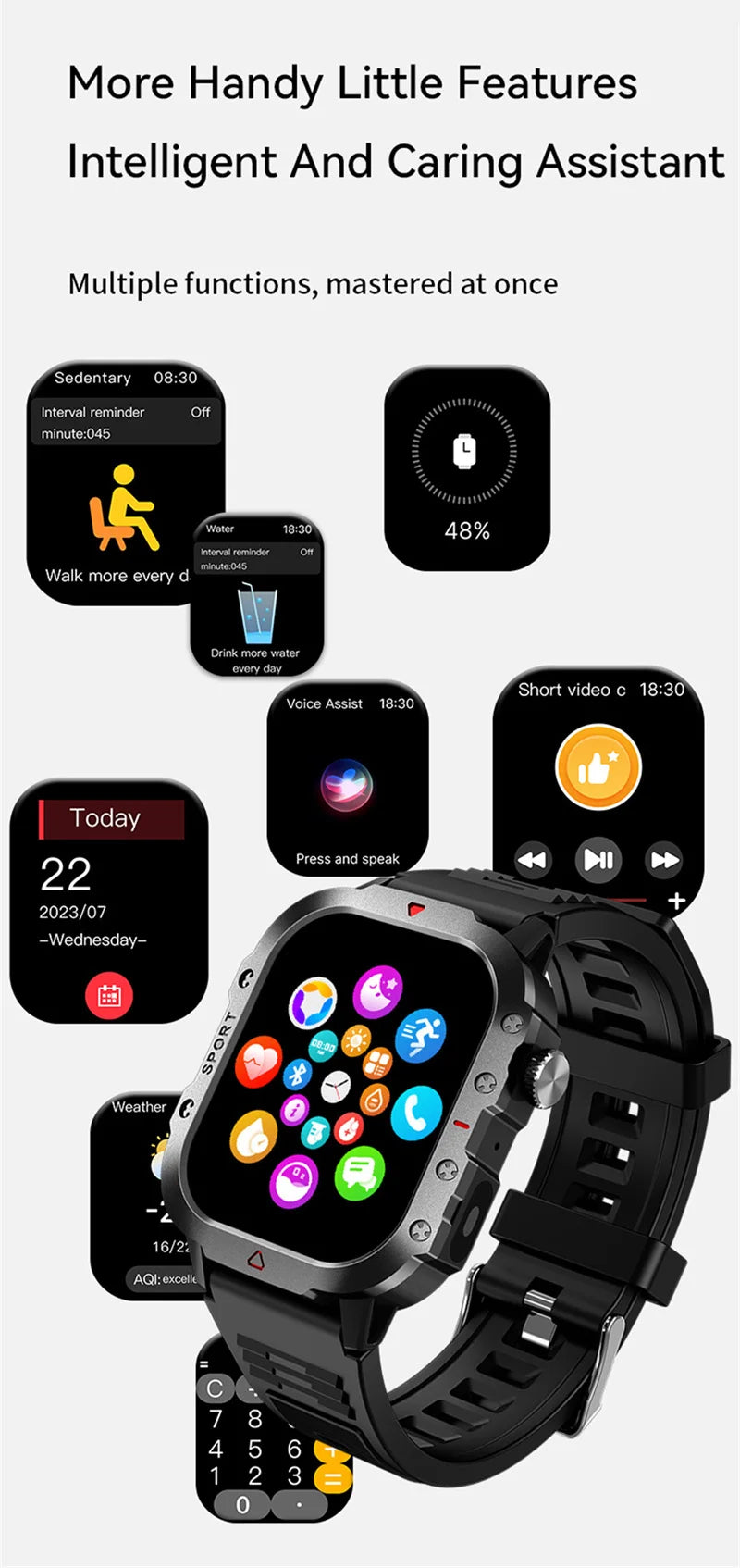 XIAOMI Military Smart Watch Men IP68 5ATM Outdoor Sports Fitness Tracker Health Monitor 1.81 Inch BT Call Smartwatch New