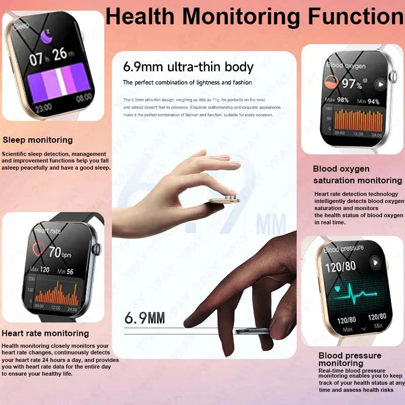 New For Women. Ultra Thin Smartwatch Bluetooth Call 1.85inch AMOLED IP68 Waterproof Heart Rate Sports Track Smart Bracelet