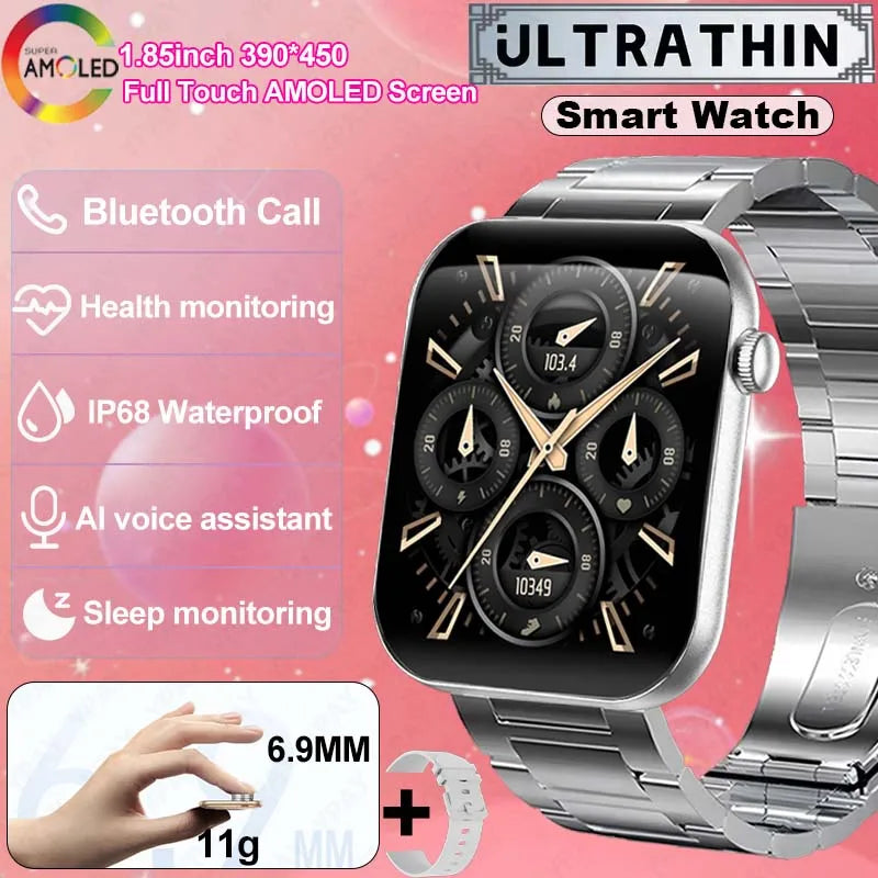 New For Women. Ultra Thin Smartwatch Bluetooth Call 1.85inch AMOLED IP68 Waterproof Heart Rate Sports Track Smart Bracelet