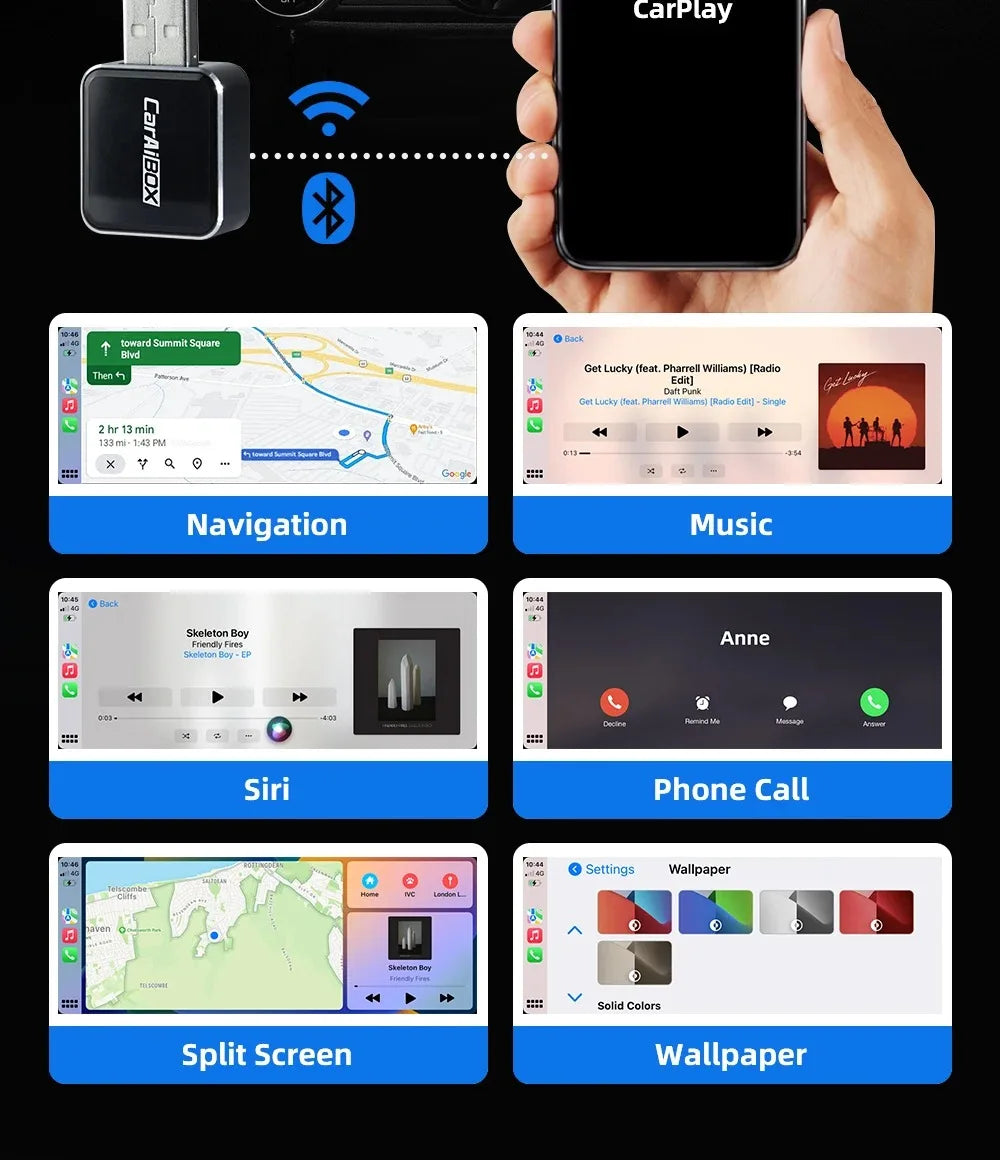 2 in1 CarPlay Adapter for Apple iOS Android Wireless Carplay Mini AI Box USB Type C Fast Connection Wired to Wireless Plug