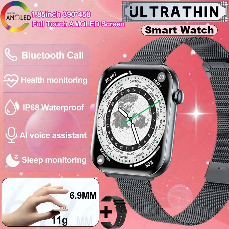 New For Women. Ultra Thin Smartwatch Bluetooth Call 1.85inch AMOLED IP68 Waterproof Heart Rate Sports Track Smart Bracelet
