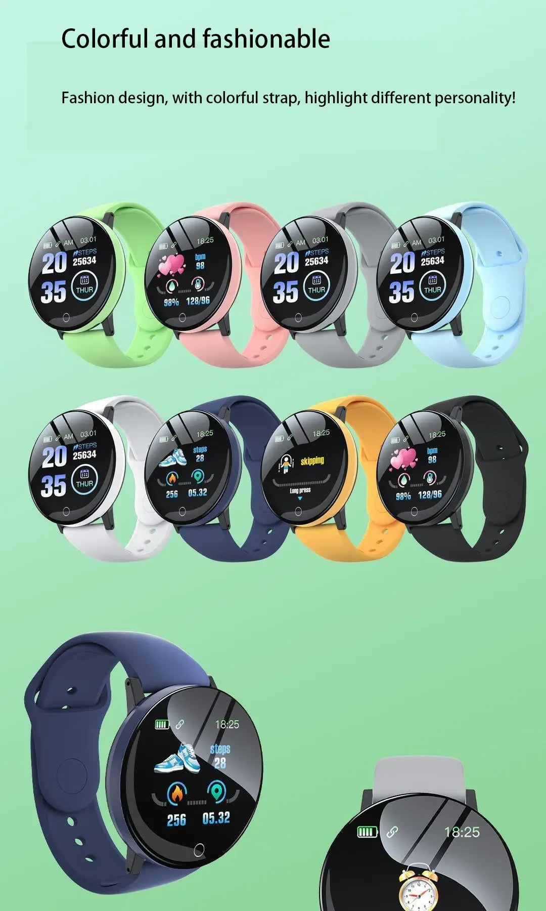 D18 Smartwatch Circular Color Screen With Multiple Sports Modes Call Information Reminder Photo Taking Music Smart Bracelet New