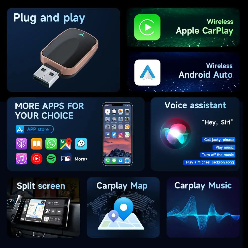 NEW 2 In 1 Wireless Carplay AI Box Android Auto Plug And Play 2025 5G WIFI For iphone Android Phone Wired Carplay To Wireless