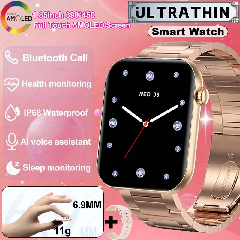 New For Women. Ultra Thin Smartwatch Bluetooth Call 1.85inch AMOLED IP68 Waterproof Heart Rate Sports Track Smart Bracelet