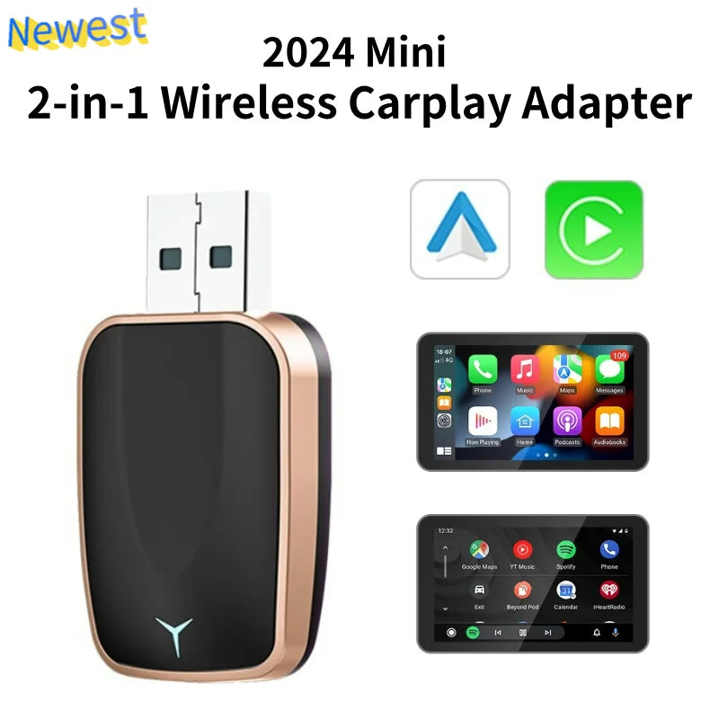 NEW 2 In 1 Wireless Carplay AI Box Android Auto Plug And Play 2025 5G WIFI For iphone Android Phone Wired Carplay To Wireless