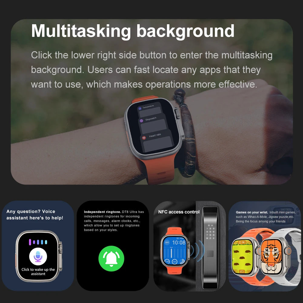 Smart Watch Ultra NFC Door Access Unlock Smartwatch 10 GPS Bluetooth Call Wireless Charge Fitness Bracelet Men Women For Sport