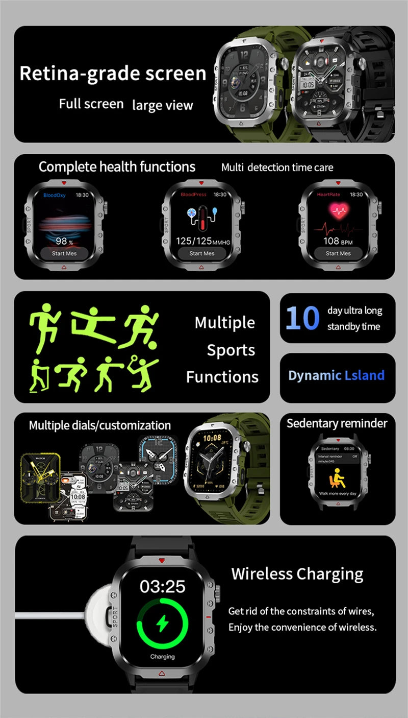 XIAOMI Military Smart Watch Men IP68 5ATM Outdoor Sports Fitness Tracker Health Monitor 1.81 Inch BT Call Smartwatch New
