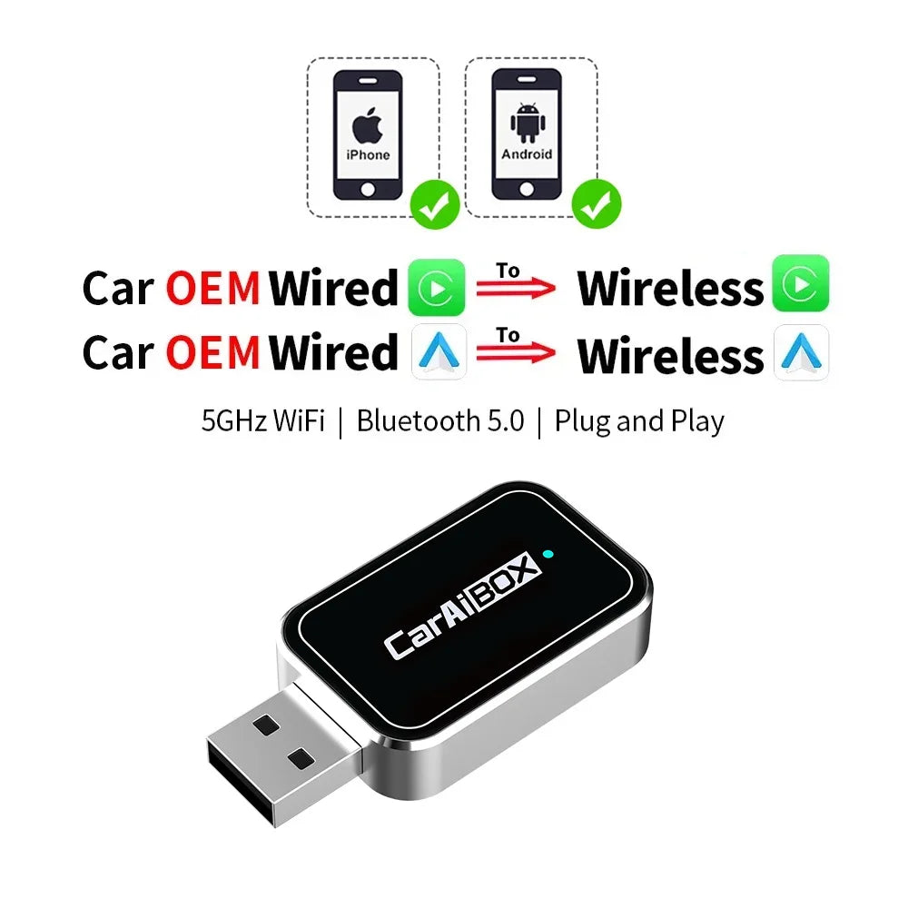 2 in1 CarPlay Adapter for Apple iOS Android Wireless Carplay Mini AI Box USB Type C Fast Connection Wired to Wireless Plug