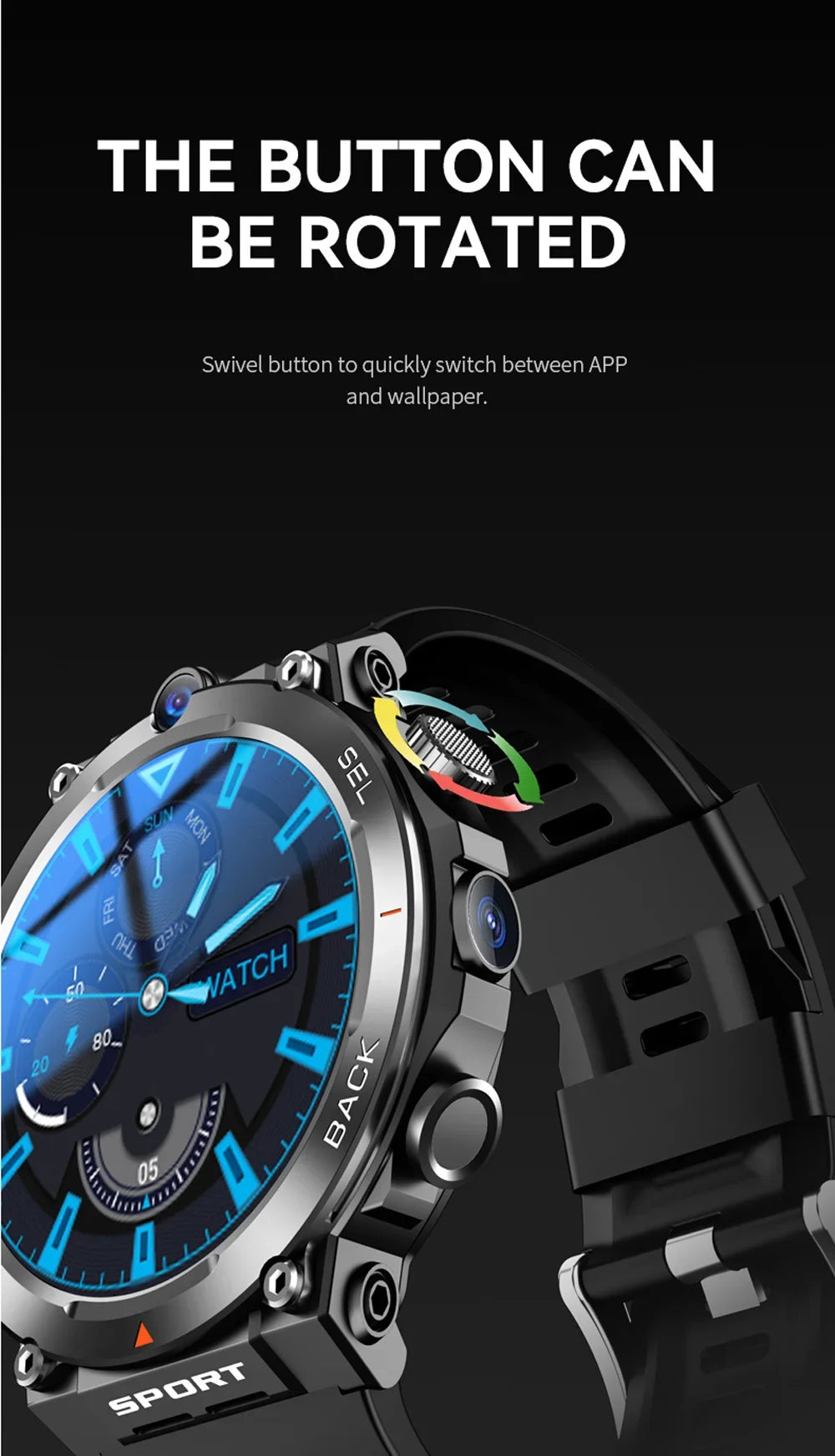 1.39-inch 4G Network SIM Card Smart Watch Dual Camera GPS Wifi NFC Rugged 64G-ROM Google Play IP67 Android Men Women Smartwatch