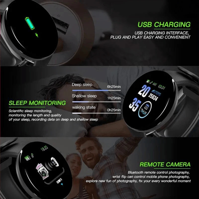 D18 Smartwatch Circular Color Screen With Multiple Sports Modes Call Information Reminder Photo Taking Music Smart Bracelet New
