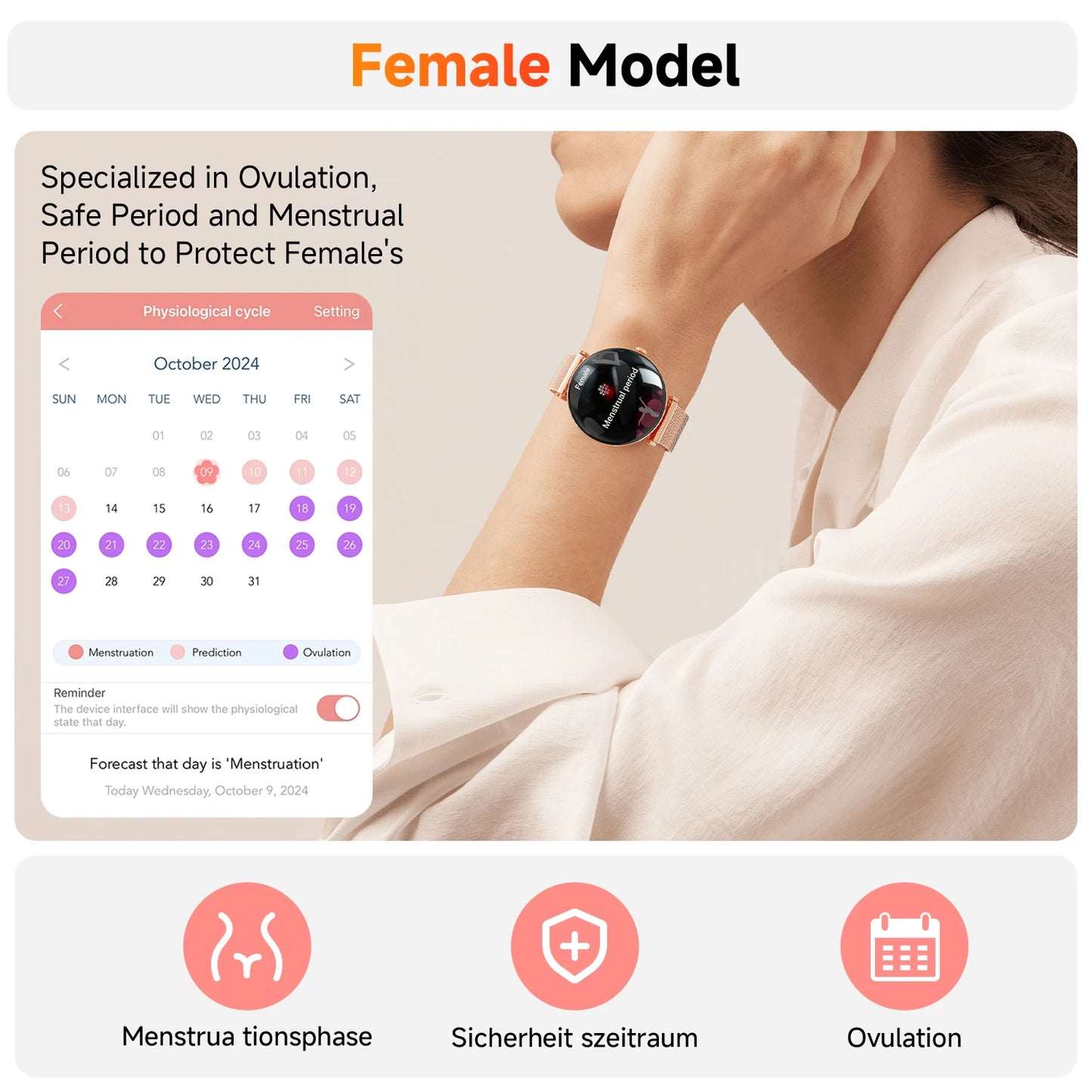 【 Amoled 】 2025 Women'S Smart Watch, 1.43 Hd Screen, Ip68 Waterproof Sports Fitness Watch, With Heart Rate, Suitable For Android