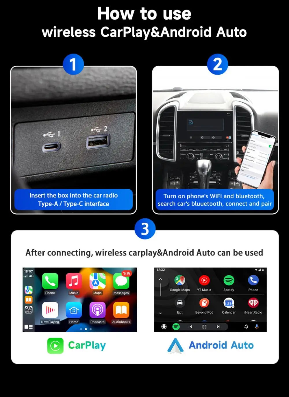 NEW 2 In 1 Wireless Carplay AI Box Android Auto Plug And Play  2025 5G WIFI For iphone Android Phone Wired Carplay To Wireless