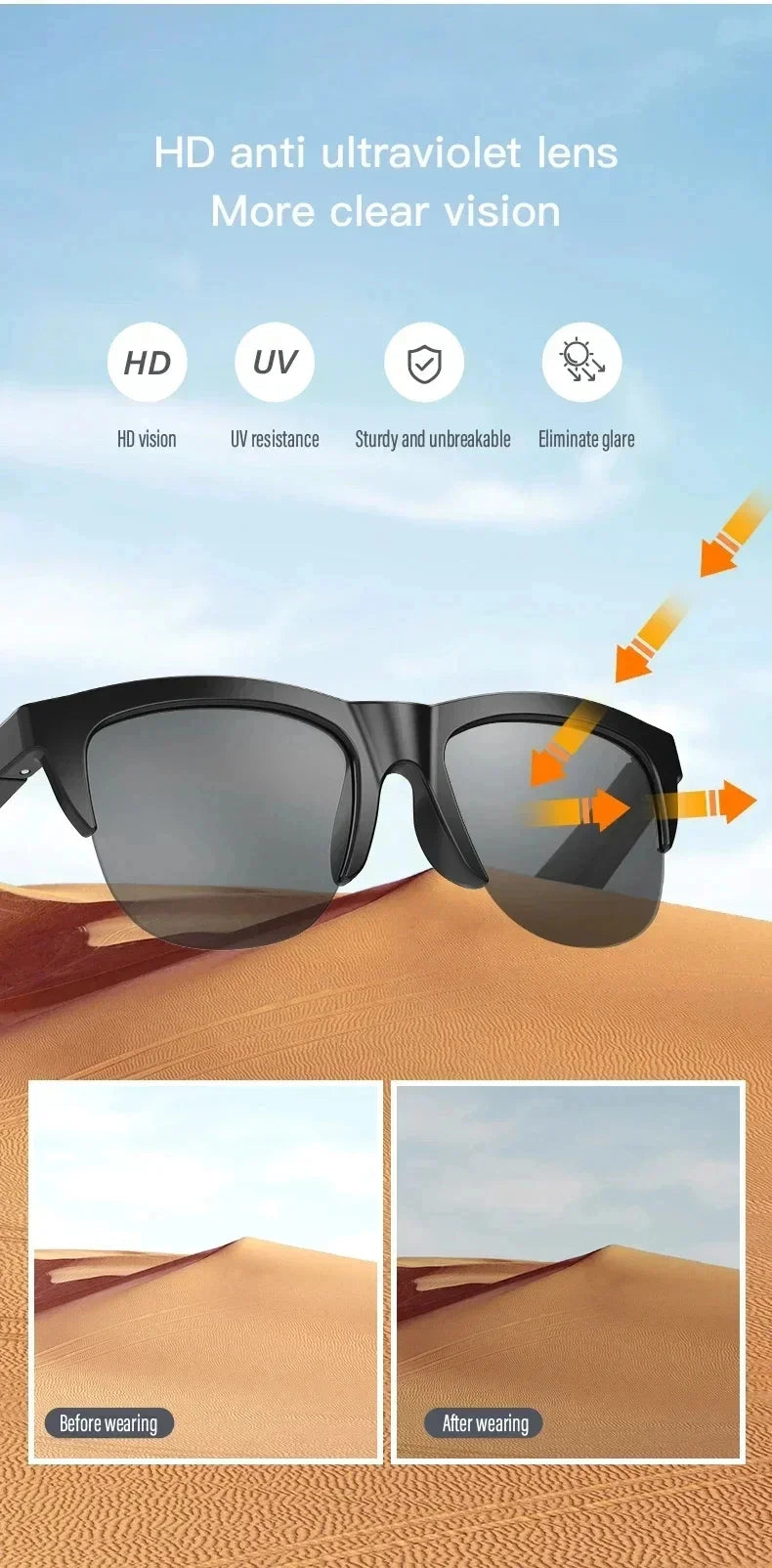Xiaomi Smart Sunglasses Glasses Bluetooth Call AI Intelligent Headphones HIFI Blue Light Waterproof Anti-UV For Men Women Gift