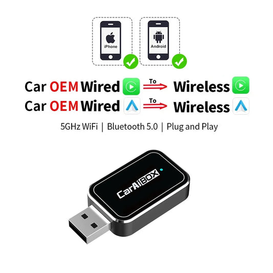 2 in1 CarPlay Adapter for Apple iOS Android Wireless Carplay Mini AI Box USB Type C Fast Connection Wired to Wireless Plug